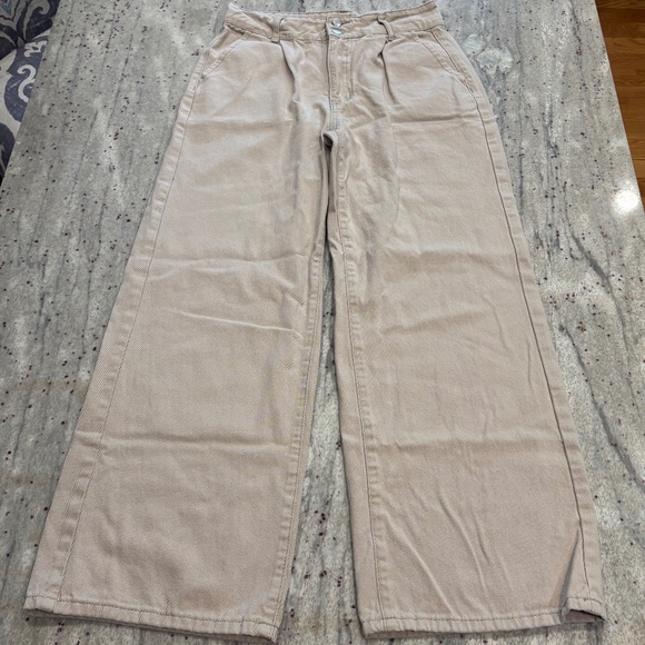 SHEIN Womens Wide Leg High Waisted Khaki Pants - Size 28 - Picture 1 of 5